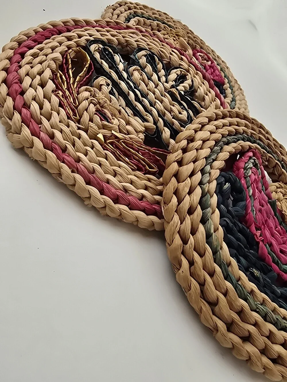 Vintage Boho Handwoven Straw Trivets Bird Wall Decor Set of 3 Rustic Folk Art